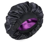 XRACEPHOL Double Layer Satin Silk Bonnet for Sleeping Adjustable Hair Bonnet for Women Soft Silk Sleep Cap for Curly Hair（Black and Purple）
