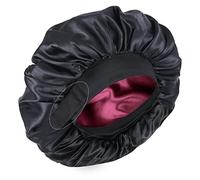 XRACEPHOL Double Layer Satin Silk Bonnet for Sleeping Adjustable Hair Bonnet for Women Soft Silk Sleep Cap for Curly Hair（Black and Wine）