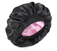 XRACEPHOL Satin Silk Bonnet for Sleeping Double Layer Sleep Cap for Men & Women Adjustable Silk Hair Wrap for Curly Hair（Black and Pink）
