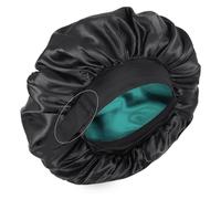 XRACEPHOL Satin Silk Bonnet for Sleeping Double Layer Sleep Cap for Men & Women Adjustable Silk Hair Wrap for Curly Hair（Black and Teal）