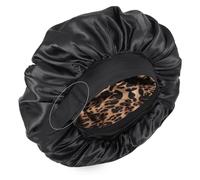 XRACEPHOL Silk Bonnet for Sleeping Double Layer Satin Bonnet Adjustable Bonnets for Black Women Sleep Cap Reversible Hair Bonnet for Curly Hair (Black and Leopard)