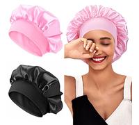 XRACEPHOL Satin Sleep Buds for Black Women Sleep Cap Satin Breathable Wide Elastic Band Sleep Cap Sleep Cap Sleep Capo 2 Pack (Black + Pink)