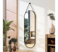 XRAMFY 16''x48'' Full Length Mirror with Hanging Leather Cord,Modern Aluminum Frame Full Body Hanging Mirror for Bathroom Vanity Living Room Bedroom Entrance