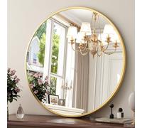XRAMFY 24 Inch Round Mirror - Circle Mirrors for Bathroom, Entryway and Living Room Wall Decor, Modern Hanging Vanity Mirror, Matte Gold Circle Decorative Wall Mirror