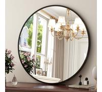 XRAMFY 30 Inch Round Mirror - Circle Mirrors for Bathroom, Entryway and Living Room Wall Decor, Modern Hanging Vanity Mirror, Matte Black Circle Decorative Wall Mirror