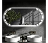 XRAMFY LED Bathroom Mirror,152x66 cm Frameless Lighted Mirror Oval LED Mirror with Anti-Fog, Dimmable Wall Mounted Lighted Mirror, Pill-Shaped Smart Bathroom Mirrorg
