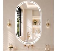 XRAMFY LED Bathroom Mirror,96x56 cm Frameless Lighted Mirror Oval LED Mirror with Anti-Fog, Dimmable Wall Mounted Lighted Mirror, Pill-Shaped Smart Bathroom Mirror