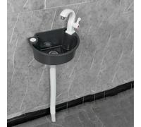 XRB2050 Black Wall Hung Basin, 30x21x10.5 cm Semi-Circular Compact Vessel Sink with Water Pipe, Wall Mount Bathroom Sink for Cloakroom Bathroom Lavatory Vanity Cabinet A Cold Tap