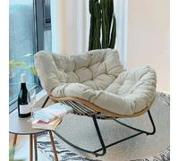XRBCNMM Outdoor Rocking Chair, Rustic Elegant Wicker Papasan, Comfy Ergonomic, Thick Cushion, Indoor/Outdoor, White