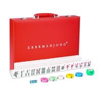 XRBR Chinese Mahjong Set, 146 Numbered Melamine 1.6" (40 mm), Large Size Complete Mah jongg Set with Carrying Travel Case (White Jade Color)