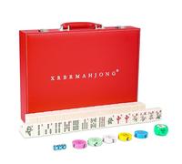 XRBR Chinese Mahjong Set, 146 Numbered Melamine 1.6" (40 mm), Large Size Complete Mah jongg Set with Carrying Travel Case (Ivory Yellow)
