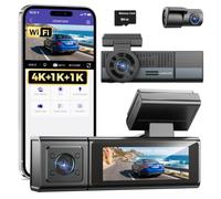 XRC TECH 3 Channels Dash Cam For Cars, 4K Front Inside Rear Three Way Video Recorder,Built-in WiFi Car DVR,IR Night Vision Loop Recording G-Sensor【64GB Card Included】