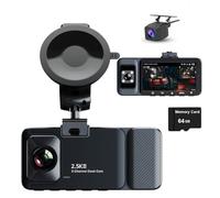 XRC TECH 3 Channels Dash Cam For Cars,Front Inside Rear Three Way Car DVR,2.5K+1080P+1080P,WDR,Built in GPS WiFi,Hidden Infrared LED Light，IR Night Vision,24-hour parking monitoring(64G Car