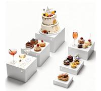 XRCHAA 6Pcs Buffet Risers, 3inch/4inch/5inch/6inch/7inch/8inch White Acrylic Display Boxes Dessert Risers Acrylic Food Display Stands with Hollow Bottoms for Cake, Dessert,Jewelry,Weddings