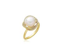 XRCXBLSC 14K Gold Plated Zircon Pearl Ring 9MM Culture Freshwater White Pearl Ring Pearl Ring Gold Plating Women's Rings Cubic Zirconia with White Freshwater Cultured Pearl Ring Adjustable Opening