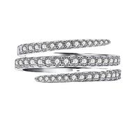 XRCXBLSC 14K White Gold Plated Round Cut Cubic zirconia Diamond Halo Triple Wrap Ring Open Stackable Spiral Ring Women's Eternal Ring O