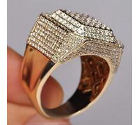 XRCXBLSC 18K Gold Full Diamond Ring for Men, Iced Out Jewelry AAA CZ Stones Shiny Square Engagement Gold Luxury Diamond Male Ring, Austrian Crystals Rhinestone Gold Ring for Night Club V 1/2