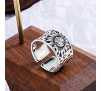 XRCXBLSC 925 Sterling Silver Blooming Hot Sunflower for Women, Handmade Carved Dainty Statement Couple Open Ring Gift for Lover, Best Wishes Jewelry for Faith, Glory, Pride, Loyalty, Love