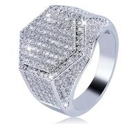 XRCXBLSC 925 Sterling Silver Full Diamond Ring Gift for Men, Hexagon Cut Cubic Zirconia Wedding Promise Ring, Eternity Engagement Rhinestone Unique Geometry Band Ring for Night Club Q