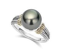 XRCXBLSC 925 Sterling Silver Gray Pearl Ring Faux Carve Pearl Wedding Elegant Jewelry for Women Engagement Wedding Band Promise Female Round Cut Pearl Rings O