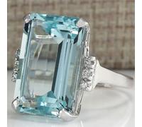 XRCXBLSC 925 Sterling Silver Sapphire Ring - Shiny Square Blue Gemstone - CZ Zirconia Diamond Topaz - Eternity Ring - Fashion Blue Topaz - Natural Gemstone Birthstone Ring