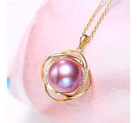 XRCXBLSC Fashion 18K Gold Freshwater Cultured Pearl Bridal Engagement Necklace for Women, Freshwater Cultured Pearl Birthstone Traditional Timeless Wedding Pave CZ Pink Pearl Pendant Necklace
