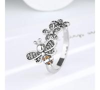 XRCXBLSC Fashion Adjustbale Sterling Silver Bee Open Ring, Trendy Tiny Daisy Flower Silver Rings, Zircon Diamonds Sterling Silver Engagement Wedding Flower Spinner Band Ring for Women Style 2