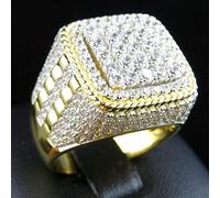 XRCXBLSC Fashion Full Diamond Male Luxury Ring Hip Hop Punk Water Drill Iced Out Gold Ring for Men Handmade Dainty Bling Gold Diamond Men Rings Boss Cuban Style Cigar Jewelry Gift S