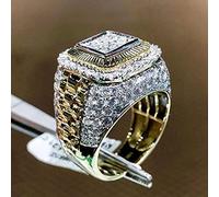 XRCXBLSC Fashion Gold CZ Ring Square Cut 5A Zircon Ring Men's Full Diamond Ring Domineering Ring 18K Gold-Plated Micro-Inlaid Ring Cubic Zirconia Ring Hip-hop Handmade Ring Luxury Jewelry(T1/2)