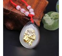 XRCXBLSC Luminous 12 Zodiac Pendant Gold-Plated Crystal 12 Zodiac Pendant Chinese Zodiac Necklace Gold Round Disc Handmade Animal Pendant Amulet Lucky Charm Necklaces Jade Necklace(Monkey)