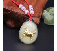 XRCXBLSC Luminous 12 Zodiac Pendant Gold-Plated Crystal 12 Zodiac Pendant Chinese Zodiac Necklace Gold Round Disc Handmade Animal Pendant Amulet Lucky Charm Necklaces Jade Necklace(Horse)