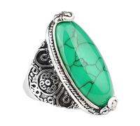 XRCXBLSC Retro 925 Sterling Silver Turquoise Ring Native-Inspired Imitate Turquoise Stone Statement Rings Boho Style Female Dainty Jewelry Wedding Engagement Band Promise Ring Gift O
