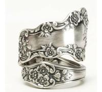 XRCXBLSC Retro Hammered Leaf Flower Statement Band Ring Flower Handcrafted Jewelry Flower Spoon Ring Sterling Silver Vintage Antique Spoon Rings for Women Boho Flower Wide Thumb Ring(Q)