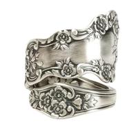 XRCXBLSC Retro Hammered Leaf Flower Statement Band Ring Flower Handcrafted Jewelry Flower Spoon Ring Sterling Silver Vintage Antique Spoon Rings for Women Boho Flower Wide Thumb Ring(V1/2)