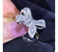 XRCXBLSC Stainless Steel Bows Tie Knotted Cubic Zircon Wedding Engagement Promise Anniversary Ring Fashion Bow Tie Ring Heart Cubic Zirconia Bowknot Ring White Gold Plated CZ Eternity Rings (O）