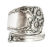XRCXBLSC Stainless Steel Engraved Floral Ring Floral Rose Ring Vintage Knuckle Ring Vintage Spoon Rings for Women Flower Boho Floral Statement Jewelry Silver Vintage Boho Floral Thumb Jewelry(S)