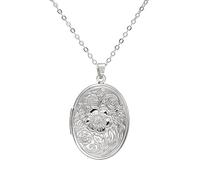 XRCXBLSC Vintage 18K Gold Engraved Flower Empaistic Photo Locket Pendant Necklace, Oval Antique Souvenir Memorial Best Wishes Jewelry for Women, Personalized Photo Flower Locket Pendant Silver