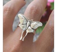 XRCXBLSC Vintage 925 Sterling Silver Butterfly Bride Ring for Women, Wedding Promise Statement Anniversary Ring, Ethnic Boho Chic Hand Made Jewelry, Fashionable Animal Jewely Gift V 1/2
