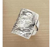 XRCXBLSC Vintage 925 Sterling Silver Cute Bird Ring for Women, Retro Bamboo Animal Rings, Handmade Carved Dainty Tiny Bird Ring, Retro Daisy Bird Promise Statement Ring Gift for Girls L 1/2