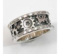 XRCXBLSC Vintage 925 Sterling Silver Gear Steampunk Mechanical Ring for Men Women, Gothic Punk Gear Wheel Steampunk Cool Ring, Personalized Trendy Hip Hop Stackable Jewelry Gift S