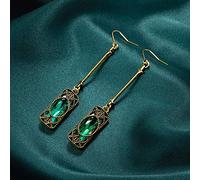 XRCXBLSC Vintage Green Crystal Gold Earrings for Women, Victoria Style Gemstone Tassel Dangle Earrings, Faux Dainty Birthstone Emerald Cocktail Statement Earrings Gift for Mother Lover