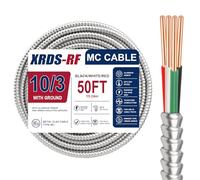 XRDS -RF 10/3 Metal Clad MC Cable, 50FT 10 AWG 3 Conductor Armored Electrical Wire with Ground, Solid Copper Conductors and Flexible Aluminum Armor for Branch Circuit Wiring