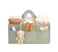 Xreuctop Nappy Caddy Organiser, Newborn Essentials Diaper Caddy, Washable Felt Nursery Storage Baskets with Detachable Compartments, baby shower gifts for New Mum (Green)