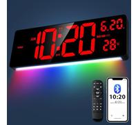 XREXS 16 Inch Digital Wall Clock | Bluetooth Auto-Sync Time | 6 Colors Night Lights | Time, Date, Temperature Display | Large Digital Clock for Home Office, Classroom, Gym