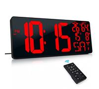XREXS 18 Inch Extra Large Digital Wall Clock with Remote Control, Plug-in | Large LED Display, Timer, Auto-Dimming, Alarm, Day/Date/Temp/Humidity/DST Display, For Home Office, Living Room & Gym
