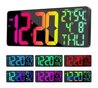 XREXS 18 Inch Large Digital Wall Clock, 10 RGB Color Changing, Plug-in | Day/Date/Temp/Humidity/DST Display, Auto Dimming, Timer, Alarm, Large LED Display, For All Large Spaces Use