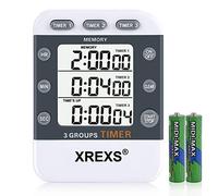 XREXS Digital Kitchen Timer, 3 Channels Magnetic Countdown Countup Timer, Large Display, Adjustable Volume Timers for Cooking with Magnetic Back, Stand, Lanyard (Battery Included)