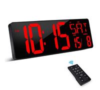 XREXS Large Digital Wall Clock with Remote Control, 17 Inch LED Large Display Count Up & Down Timer, Adjustable Brightness Alarm Clock with Day/Date/Temperature for Home, Gym, Office and Classroom