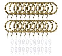 XRF 20 Pack Metal Curtain Rings and Hooks 30mm - White Plastic With 22 Clips for Hanging Window and Shower Curtains (Brass)