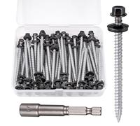 Xrfoiniu Metal Roofing Screws 50 Pcs Black #10x2-1/2- Hex Head Galvanized Self-Tapping Screws with EPDM Washers for Metal Roofs, Wall Panels, Store Roofs, Barns and Sloping Roofs